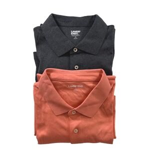 Lands End Mens XL Polo Shirt Bundle 2 Pk Charcoal Grey Coral Orange Cotton Golf